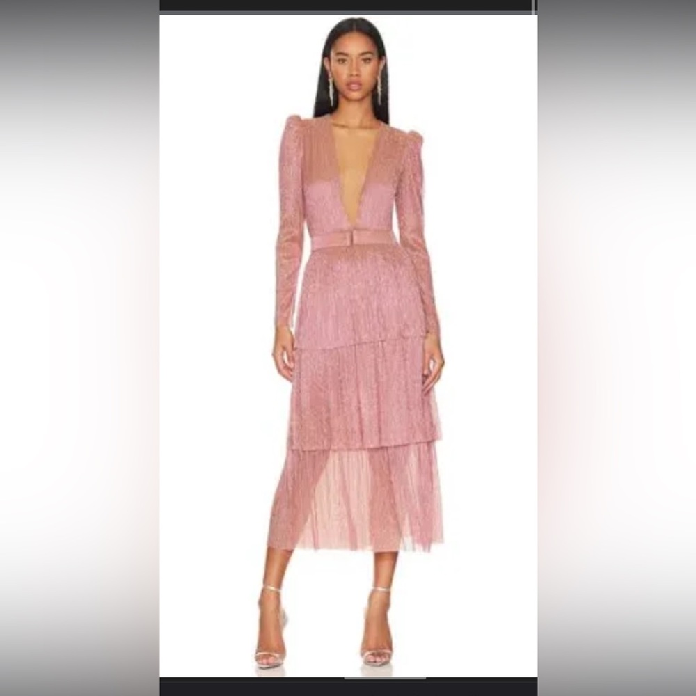 Sabina Musáyev Women's Carry Tiered Belted Metallic Dress - Pink